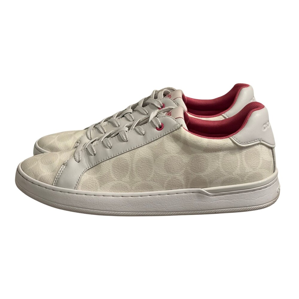 Coach Clip Sig PVC Low Top Sneakers Womens 11B White Pink Lace Up Athletic Shoes